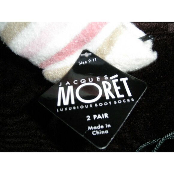 NEW (2 PAIRS) by JACQUES MORET, LUXURIOUS BOOT SOCKS, TAN & STRIPED (SIZES 9-11) - Picture 5 of 6